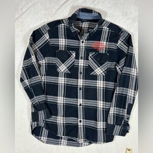 Harley Davidson Official Medium Navy Plaid Button Front Flannel Shirt C23 EUC
